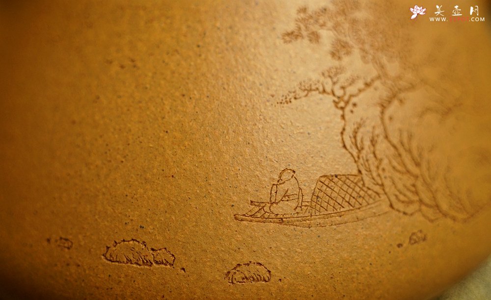 紫砂壶图片：和石装饰山水清韵 耐品回味 实用精品  全手老段子冶石瓢  - 美壶网