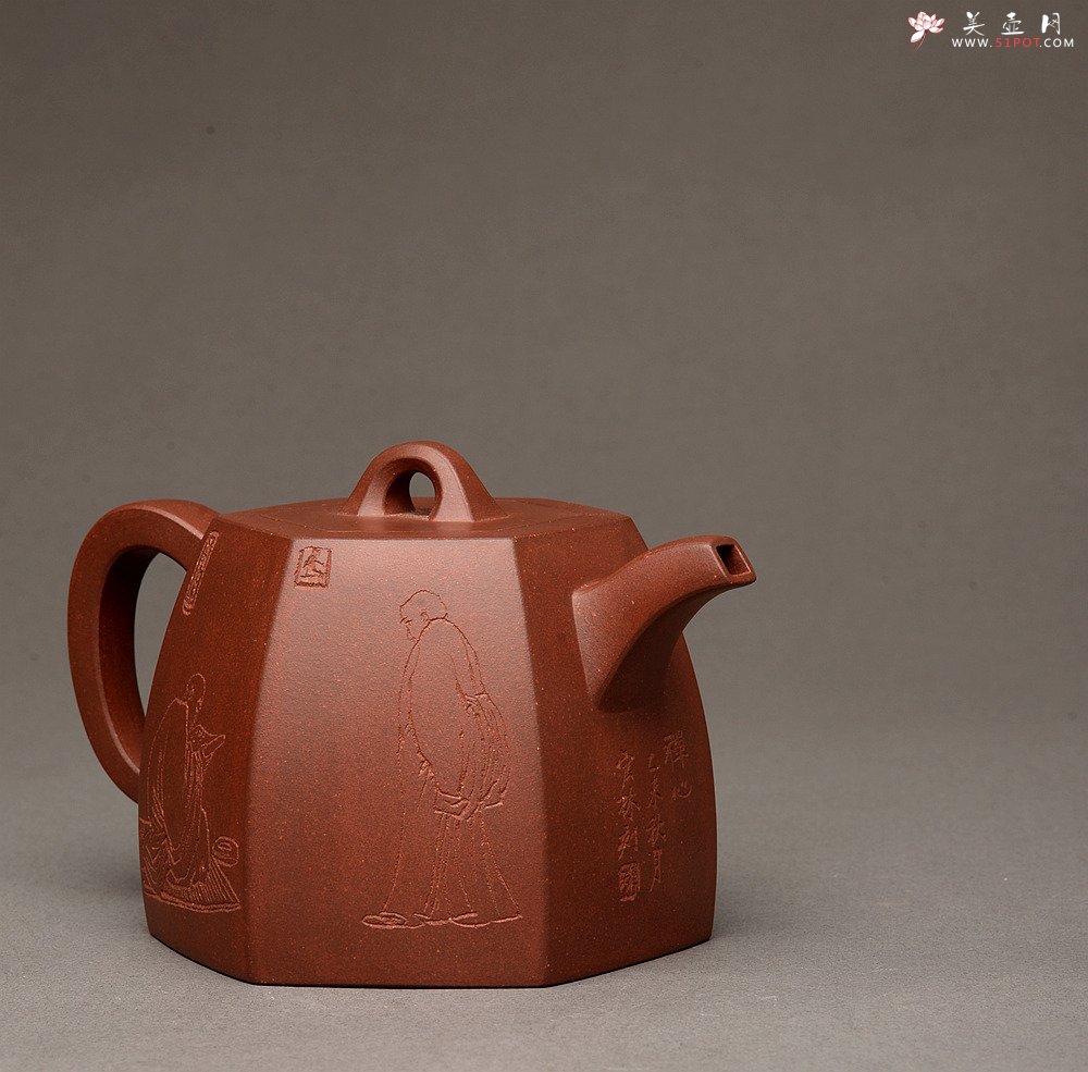 紫砂壶图片：高雅厚稳 全手六方秦权 强强联合 国高工陈宏林装饰 - 美壶网