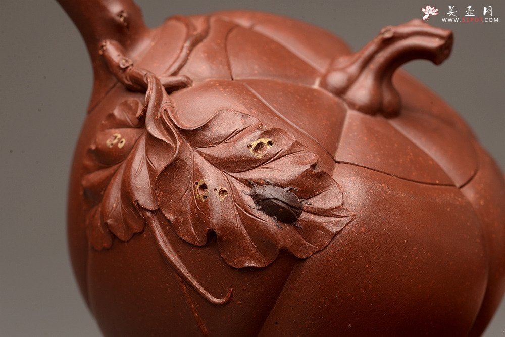 紫砂壶图片：原创作品 孙伟强张新亚合作 贴叶精湛 灵巧曼妙 小南瓜 - 美壶网