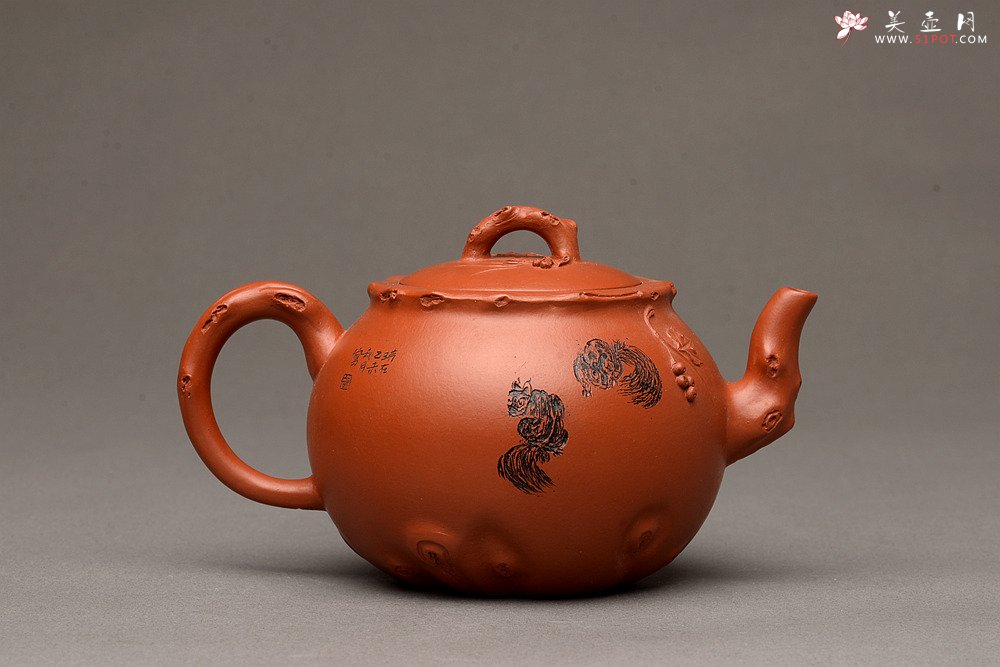 紫砂壶图片：朱牧清新品 葡萄壶 实用花货 原矿赵庄朱泥 难度颇大 - 美壶网