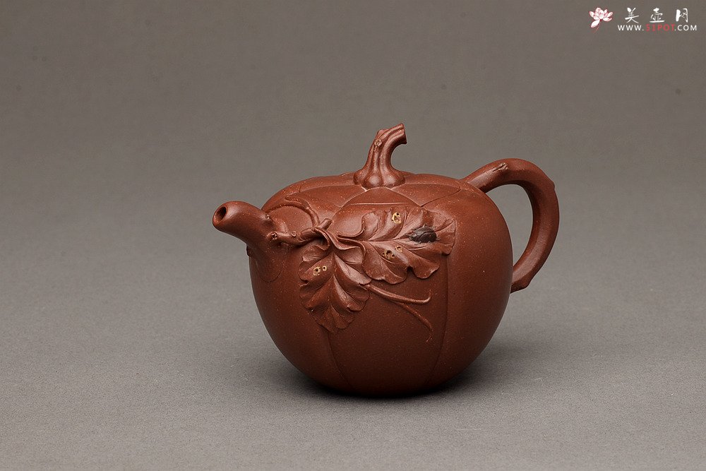 紫砂壶图片：原创作品 孙伟强张新亚合作 贴叶精湛 灵巧曼妙 小南瓜 - 美壶网