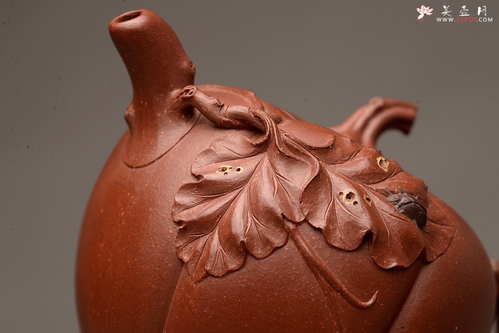 紫砂壶图片：原创作品 孙伟强张新亚合作 贴叶精湛 灵巧曼妙 小南瓜 - 美壶网