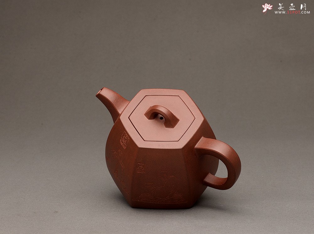 紫砂壶图片：高雅厚稳 全手六方秦权 强强联合 国高工陈宏林装饰 - 美壶网