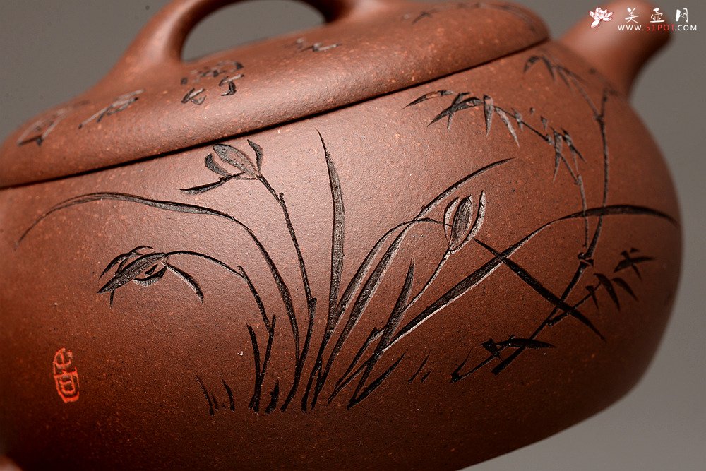 紫砂壶图片：张听刚精心装饰 大口实用 全手融古 - 美壶网