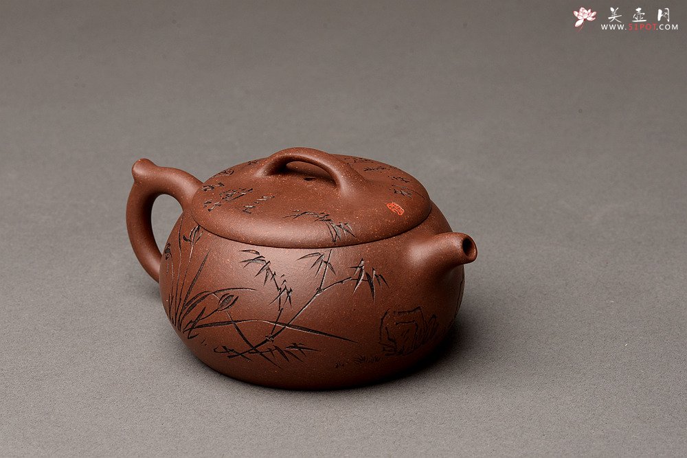 紫砂壶图片：张听刚精心装饰 大口实用 全手融古 - 美壶网
