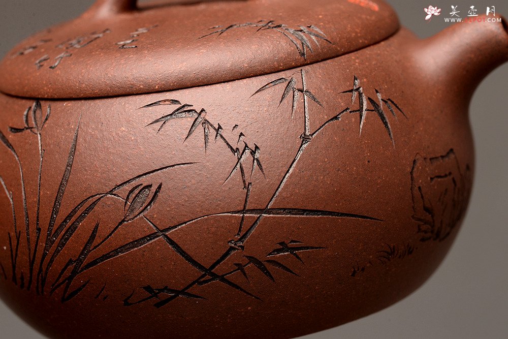 紫砂壶图片：张听刚精心装饰 大口实用 全手融古 - 美壶网