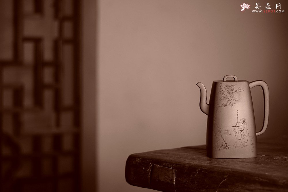 紫砂壶图片：何卫枫乙未冬全手新作 强强联合 国师赵辉文气装饰 高士怀古 四方云鼎 - 美壶网