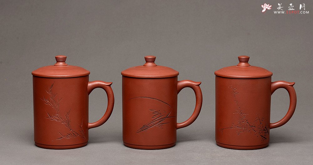 紫砂壶图片：格调雅玩 陆轶舟老师精刻~梅 兰 竹 好料盖杯  - 美壶网