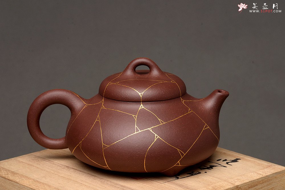 紫砂壶图片：俞欣荣新作 真金装饰 冰纹石瓢 徐家风格~ 做工精致 美壶特惠 - 美壶网