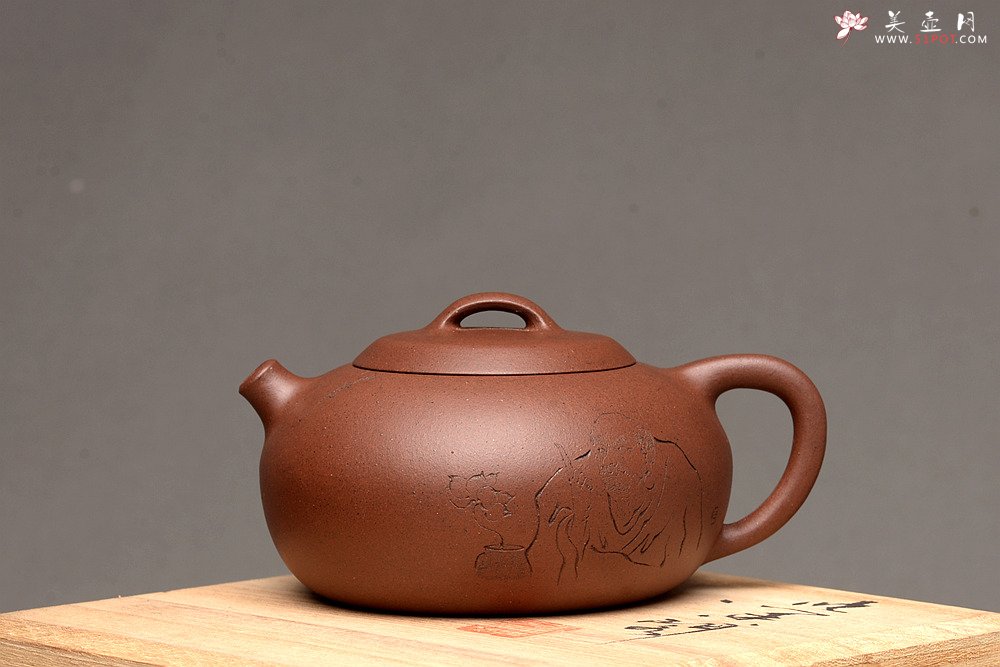 紫砂壶图片：圆润饱满 全手润泉 许嘉年夫人杨米娜全手作品 游心堂精心刻绘 - 美壶网