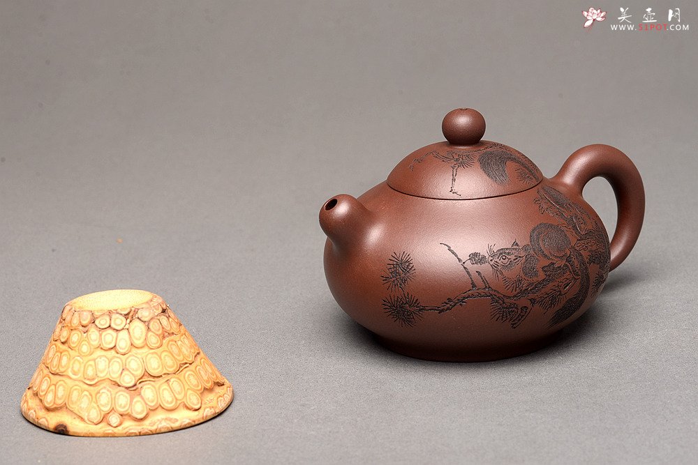 紫砂壶图片：美壶特惠 谭华斌近作 道洪风格之珠韵 刻绘精细生动  - 美壶网