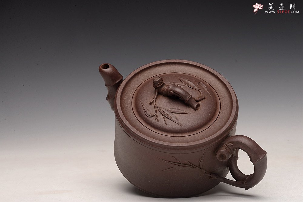 紫砂壶图片：顾正芳丙申春作品 温文尔雅  贴叶精湛 全手竹段  - 美壶网