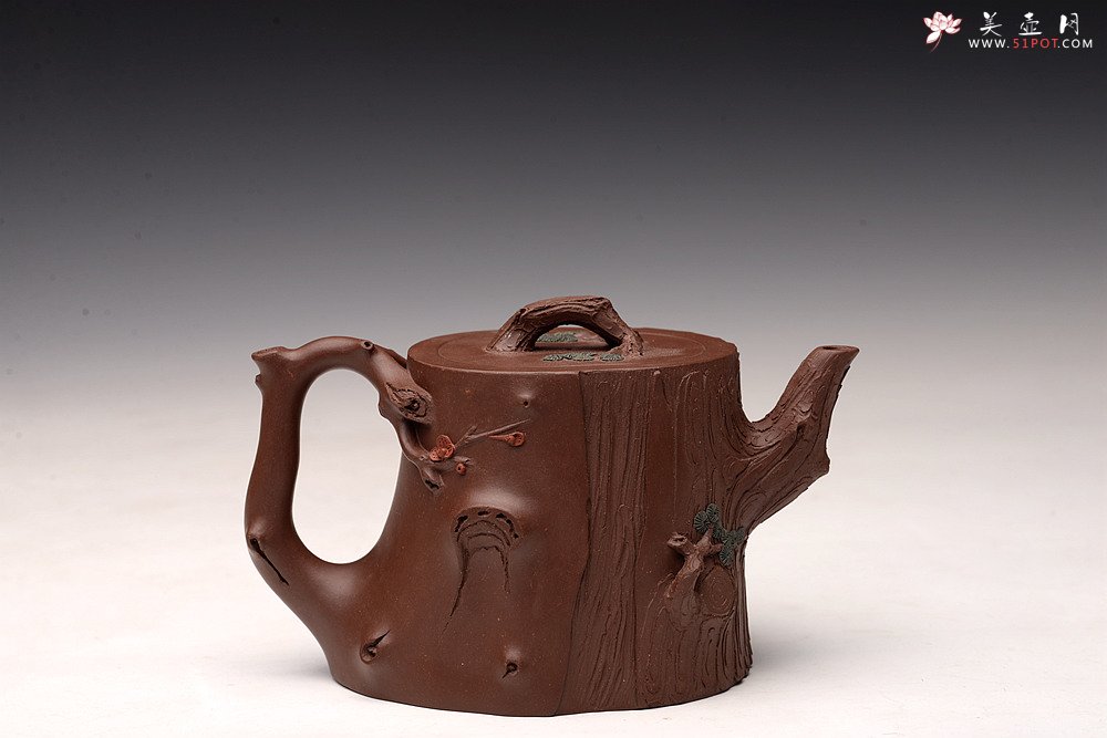 紫砂壶图片：单志萍新作 苍劲之意 古拙之风 全手松梅情深 经典作品 - 美壶网