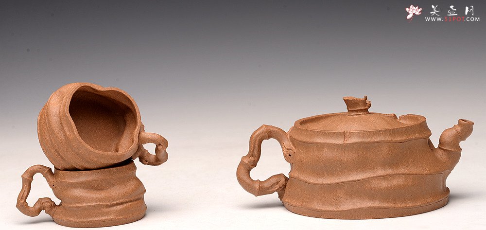 紫砂壶图片：林秀明丙申春 全手精品 文雅十足 原创作品 闻竹套组 耐品玩味~杯50cc - 美壶网