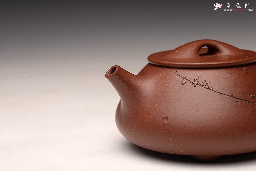 紫砂壶图片：吴杰全手新作 气势饱满 陆轶舟装饰 双刀老辣 精致耐品~ 梅花满瓢 致敬景舟 - 美壶网