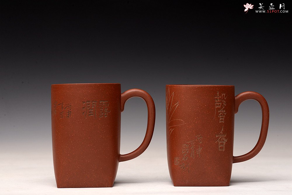 紫砂壶图片：詹黎明制盘 高路老师精刻 天地方圆杯~文房主人杯   - 美壶网