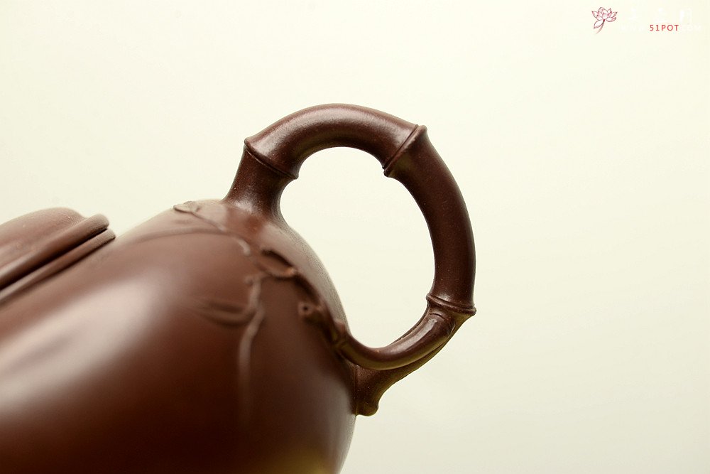 紫砂壶图片：实力派潘丹初丙申夏 优质紫泥  国画入壶 秀雅文气 全手原创福竹o(∩_∩)o - 美壶网