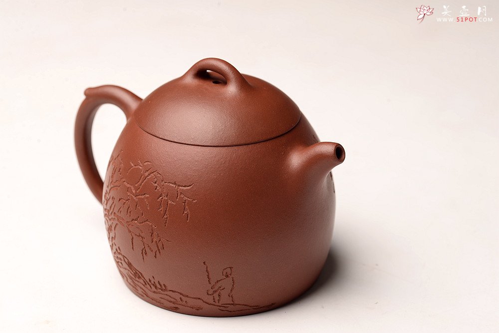 紫砂壶图片：文人作品 全手摹古秦权 储云高徒潘晓鸣装饰 格调高画意深  - 美壶网