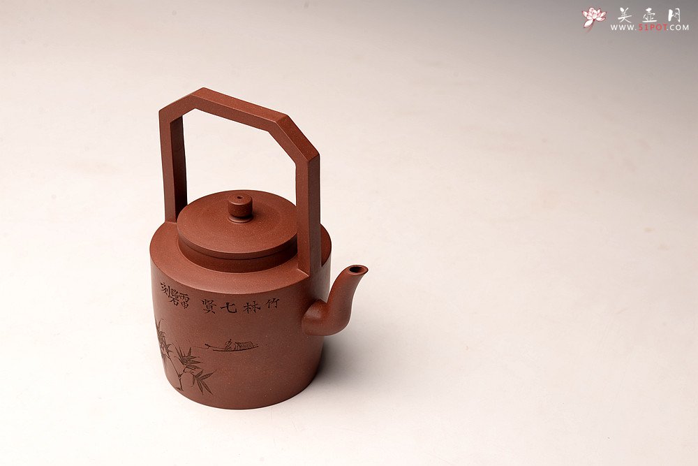紫砂壶图片：詹黎明丙申秋全手新作 贤提 颇具难度 高路精刻 挺拔 - 美壶网