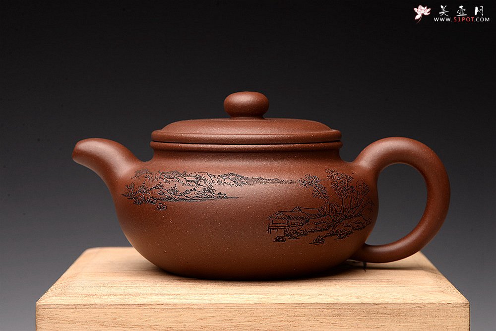 紫砂壶图片：朱牧清新作 形神兼备 传统经典 扁腹 - 美壶网