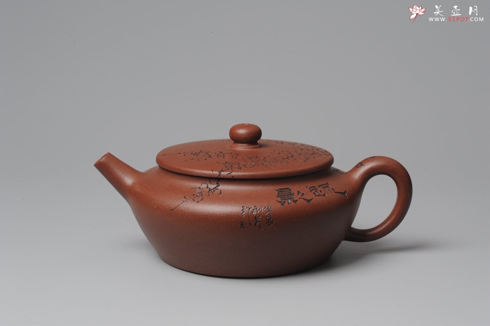 紫砂壶图片：刘华徒弟生益刻绘 全手工桑扁 - 美壶网