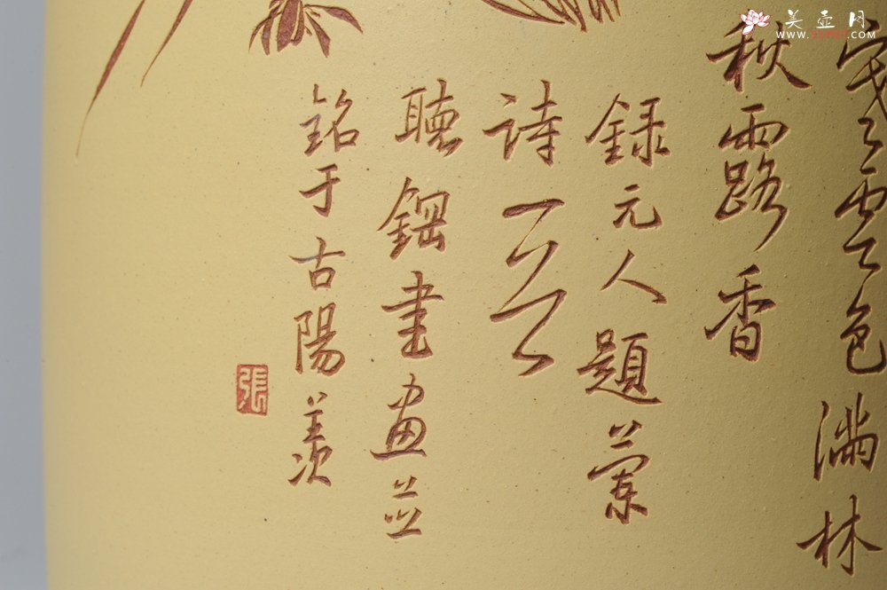 紫砂壶图片：素雅 文气 有兰有竹 笔筒 功力精湛 - 美壶网