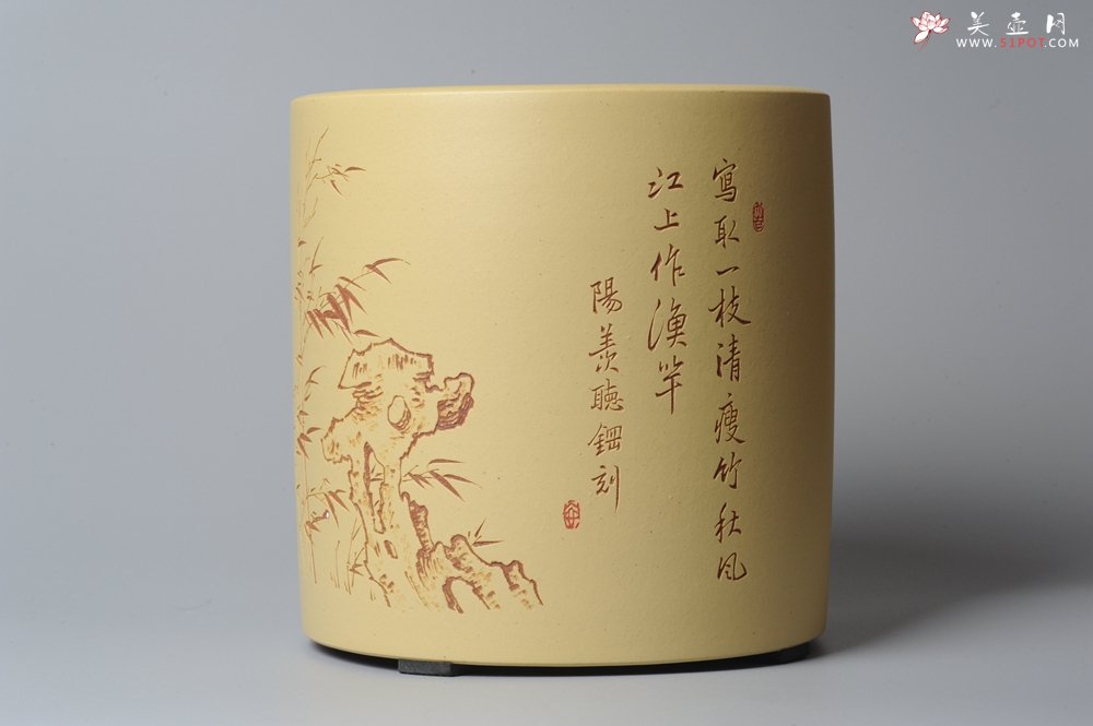 紫砂壶图片：素雅 文气 有兰有竹 笔筒 功力精湛 - 美壶网