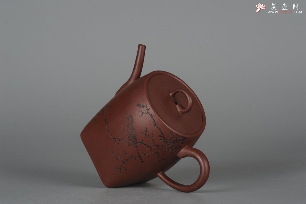 紫砂壶图片：全手工舍得套组 采用优质龙血砂泥料 助工袁德波精心装饰花鸟 - 美壶网