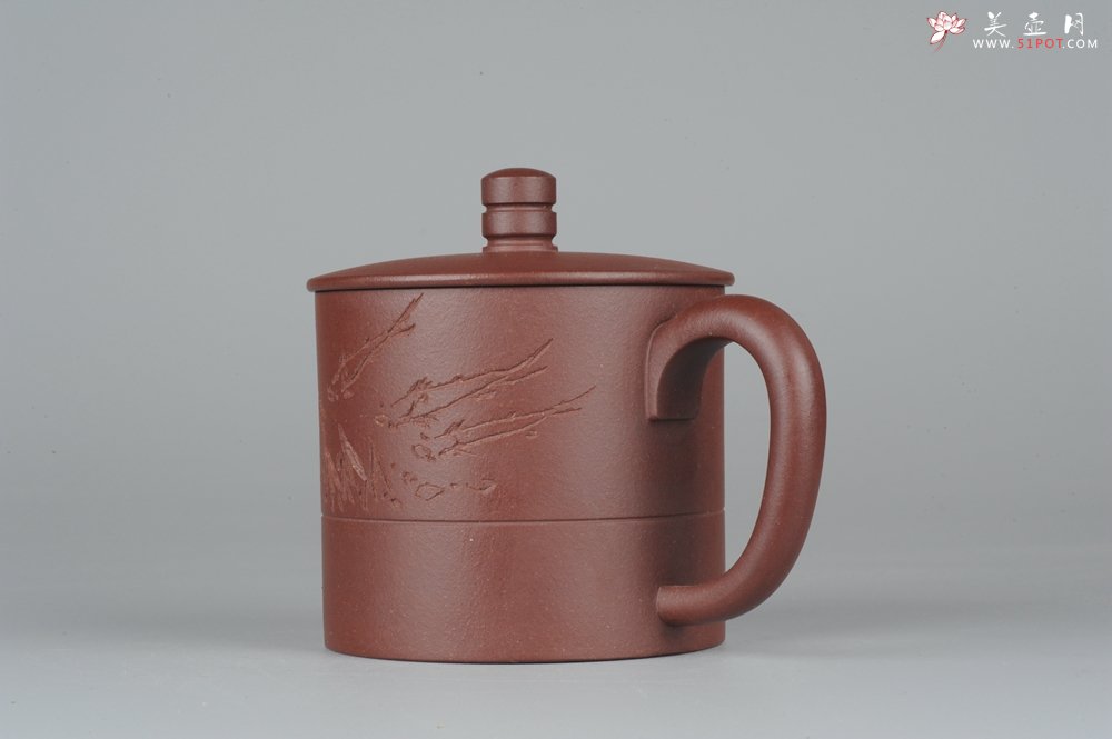 紫砂壶图片：美杯特惠精品紫砂盖杯 篆刻家张志伟教授装饰  - 美壶网