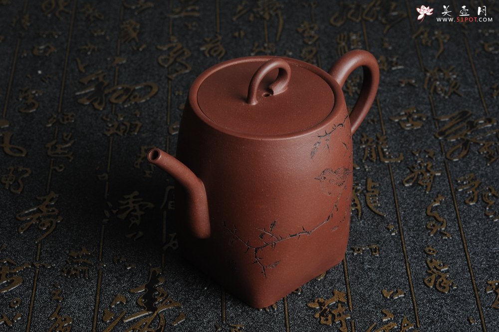 紫砂壶图片：全手工舍得套组 采用优质龙血砂泥料 助工袁德波精心装饰花鸟 - 美壶网