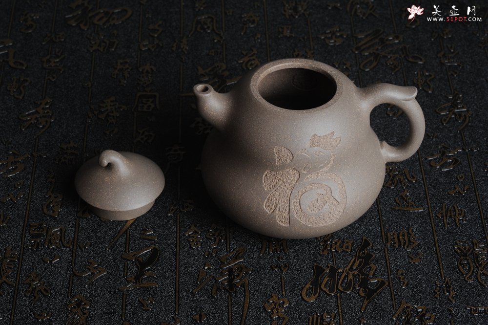 紫砂壶图片：美壶特惠 优质青灰段泥葫芦福禄壶 - 美壶网