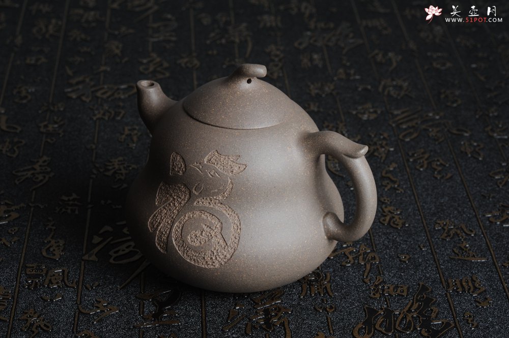 紫砂壶图片：美壶特惠 优质青灰段泥葫芦福禄壶 - 美壶网