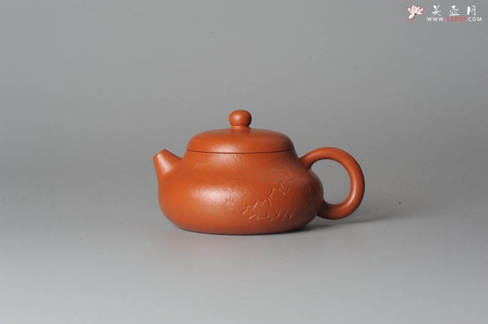 紫砂壶图片：优质赵庄朱泥全手工文旦 方健双刀文气装饰 - 美壶网