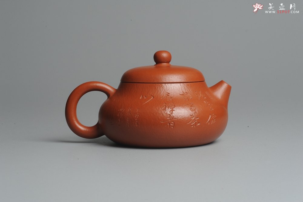 紫砂壶图片：优质赵庄朱泥全手工文旦 方健双刀文气装饰 - 美壶网
