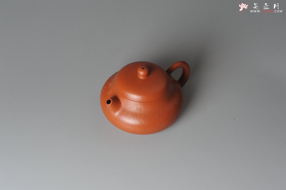 紫砂壶图片：优质赵庄朱泥全手工文旦 方健双刀文气装饰 - 美壶网