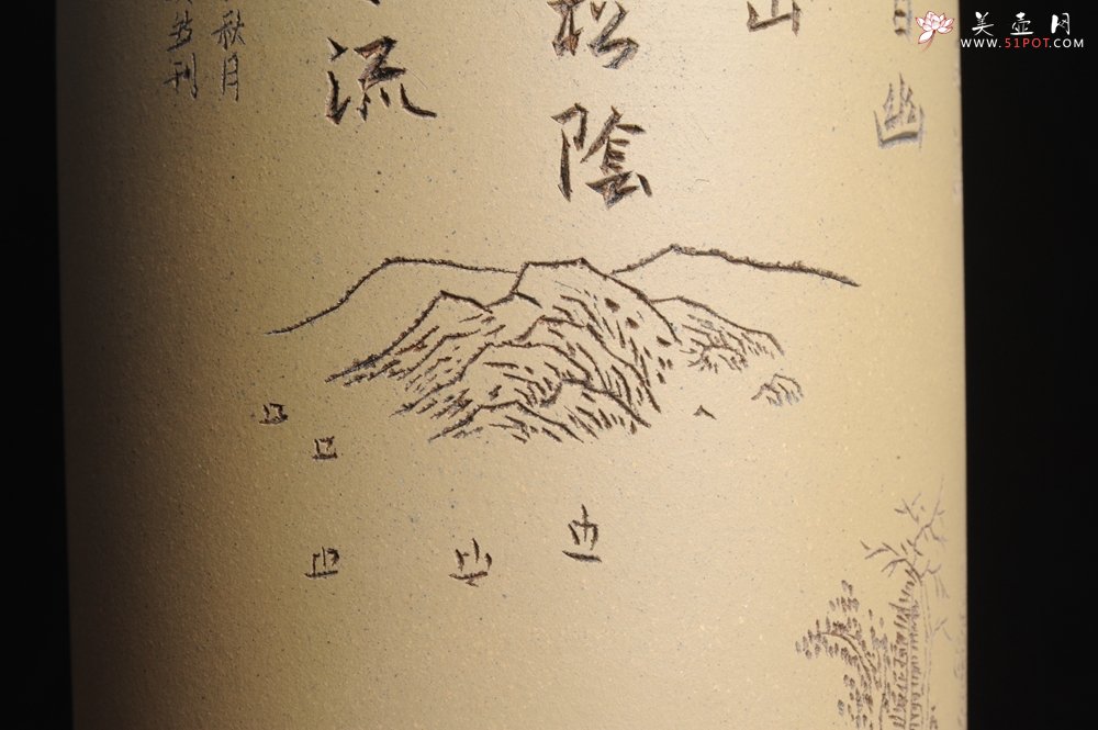 紫砂壶图片：美筒特惠 精品山水高帽笔筒六式 偶来独坐碧溪头 石涧茅亭白日幽 老师不打草稿直接空刻 一气呵成 - 美壶网