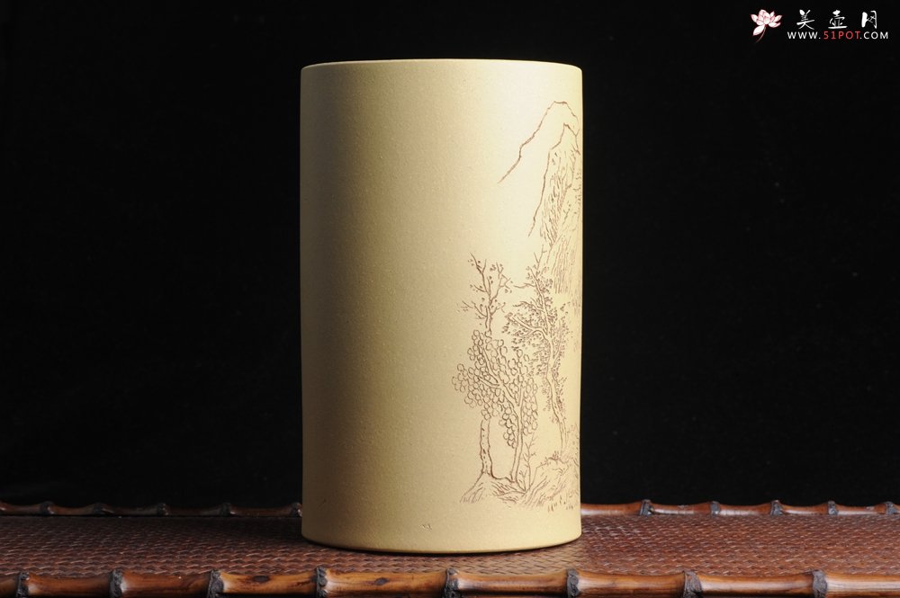 紫砂壶图片：美筒特惠 精品山水高帽笔筒一式 老师不打草稿直接空刻 一气呵成  - 美壶网