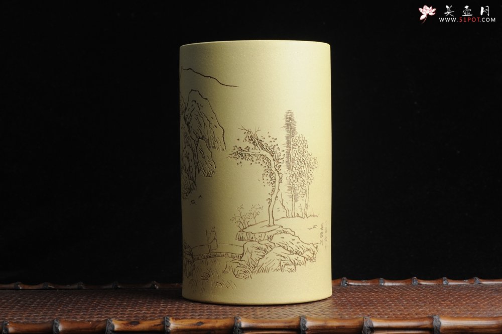 紫砂壶图片：美筒特惠 精品山水高帽笔筒一式 老师不打草稿直接空刻 一气呵成  - 美壶网