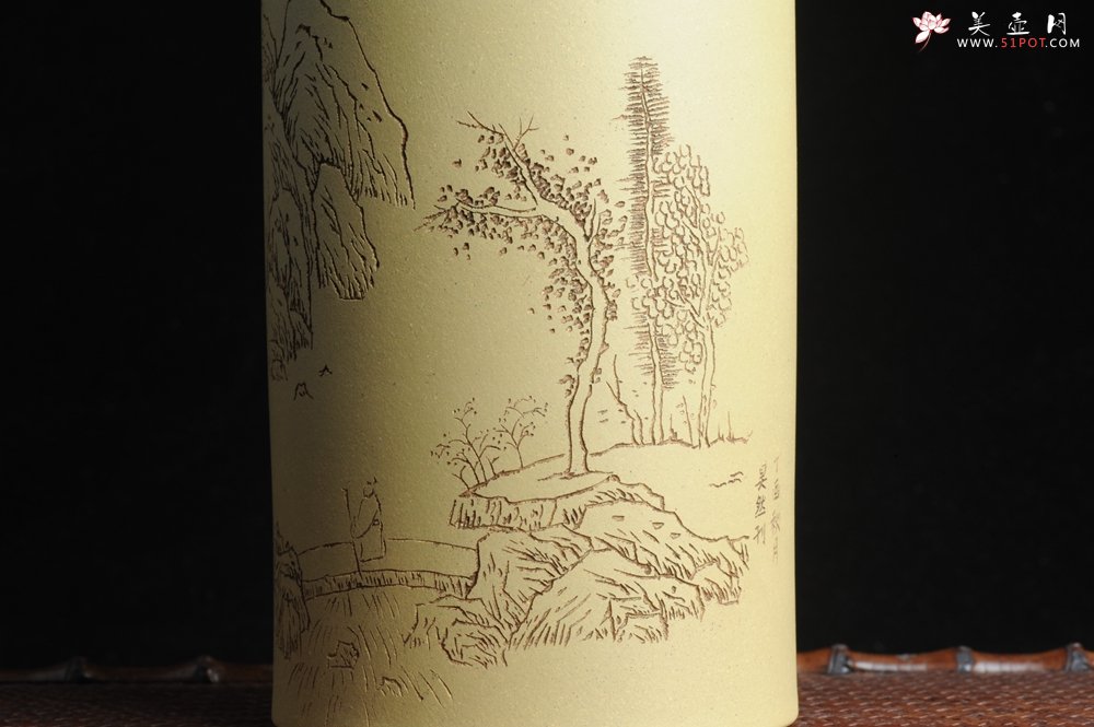 紫砂壶图片：美筒特惠 精品山水高帽笔筒一式 老师不打草稿直接空刻 一气呵成  - 美壶网