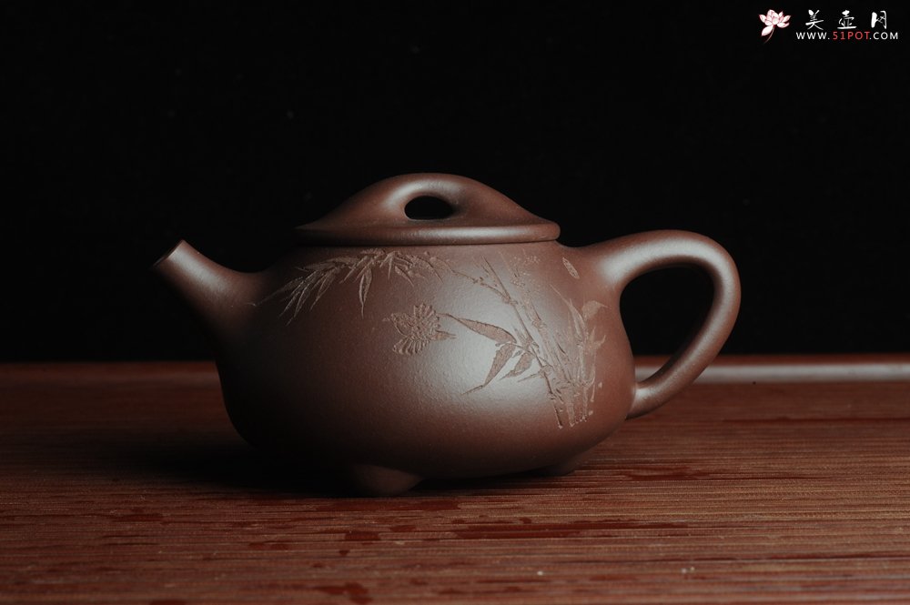 紫砂壶图片：美壶特惠 经典平盖小石瓢 满瓢（景舟石瓢）装饰竹子 泥料超好高档包装 做工灰常精致 - 美壶网
