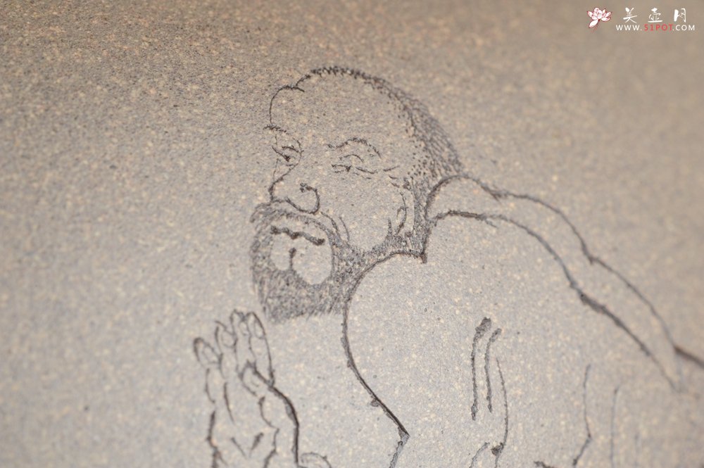 紫砂壶图片：老青段精品瑞兽双耳罐 茶仓 水洗 烟灰缸 多用 子陶刻达摩伏虎图 不输名、家 - 美壶网