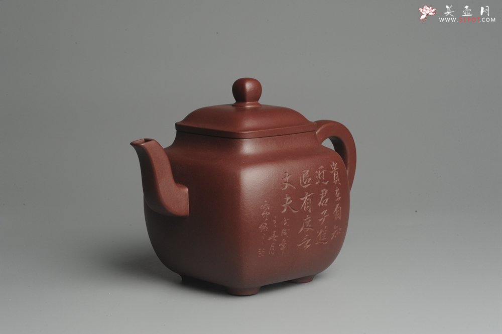 紫砂壶图片：实力派张海艳全手工重器鸣远四方 方健老师双刀装饰 浑厚大气 - 美壶网