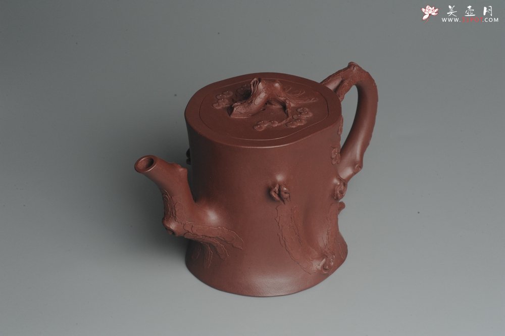 紫砂壶图片：实力派全手工木棉松桩 气质非凡 肌理自然生动 难度大 - 美壶网