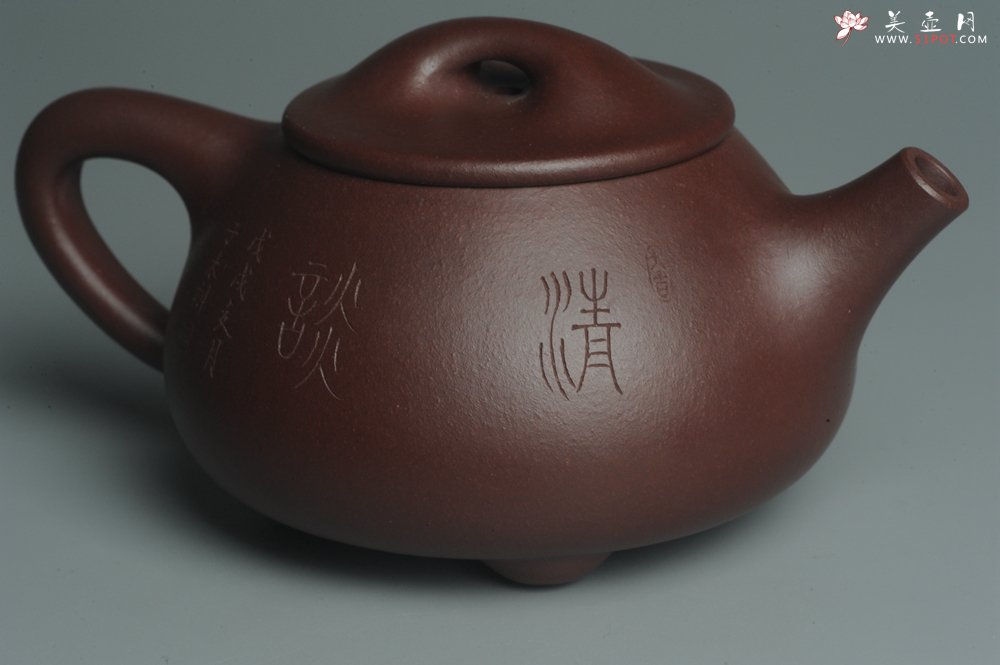 紫砂壶图片：美壶特惠 经典平盖小石瓢 满瓢（景舟石瓢）子木刻绘枯枝鸟 - 美壶网