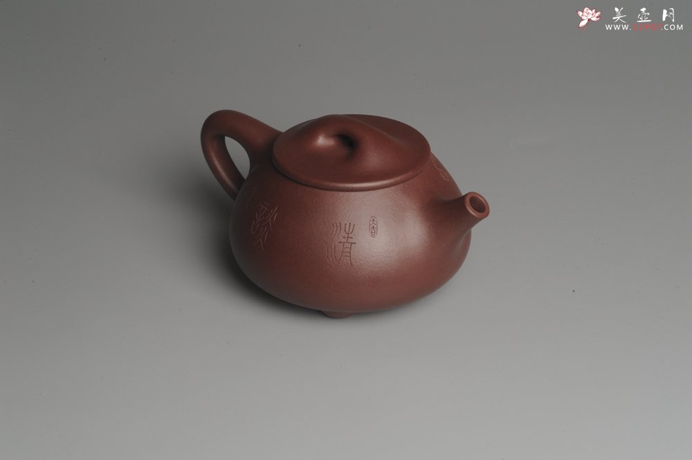 紫砂壶图片：美壶特惠 经典平盖小石瓢 满瓢（景舟石瓢）子木刻绘枯枝鸟 - 美壶网