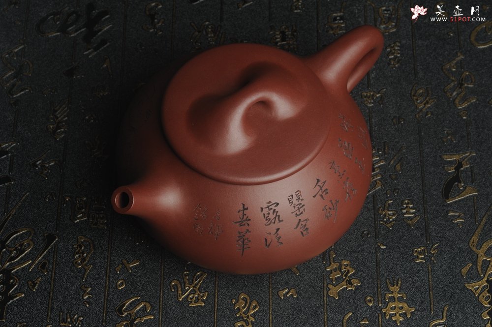 紫砂壶图片：油润紫泥 全手工大满瓢 石瓢 文气装饰小息图 紫瓯蕴玉烹雀舌 砂罂含露泛春华 - 美壶网