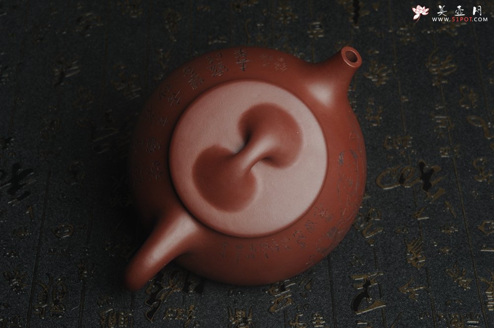 紫砂壶图片：油润紫泥 全手工大满瓢 石瓢 文气装饰小息图 紫瓯蕴玉烹雀舌 砂罂含露泛春华 - 美壶网