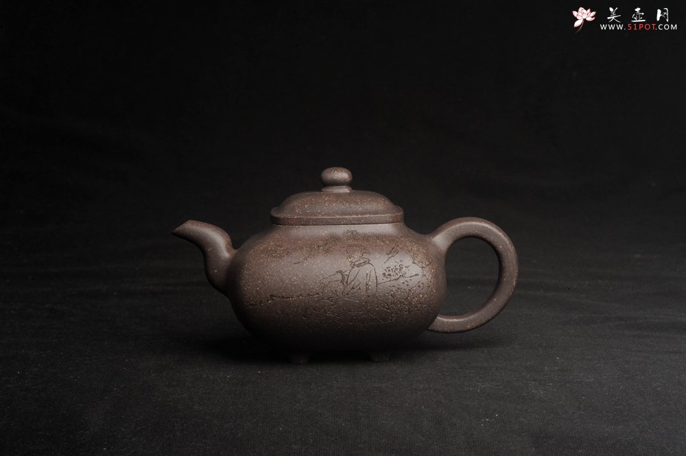 紫砂壶图片：实力派张海艳全手工特好老青灰段泥传炉壶 装饰人物 一杯清茗可沁诗脾  特文气 - 美壶网
