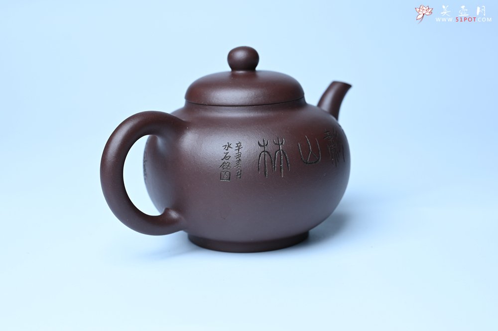 紫砂壶图片：油润黄龙山底槽青 全手工熹微壶 文气装饰 虎啸山林 期待与您结缘 - 美壶网