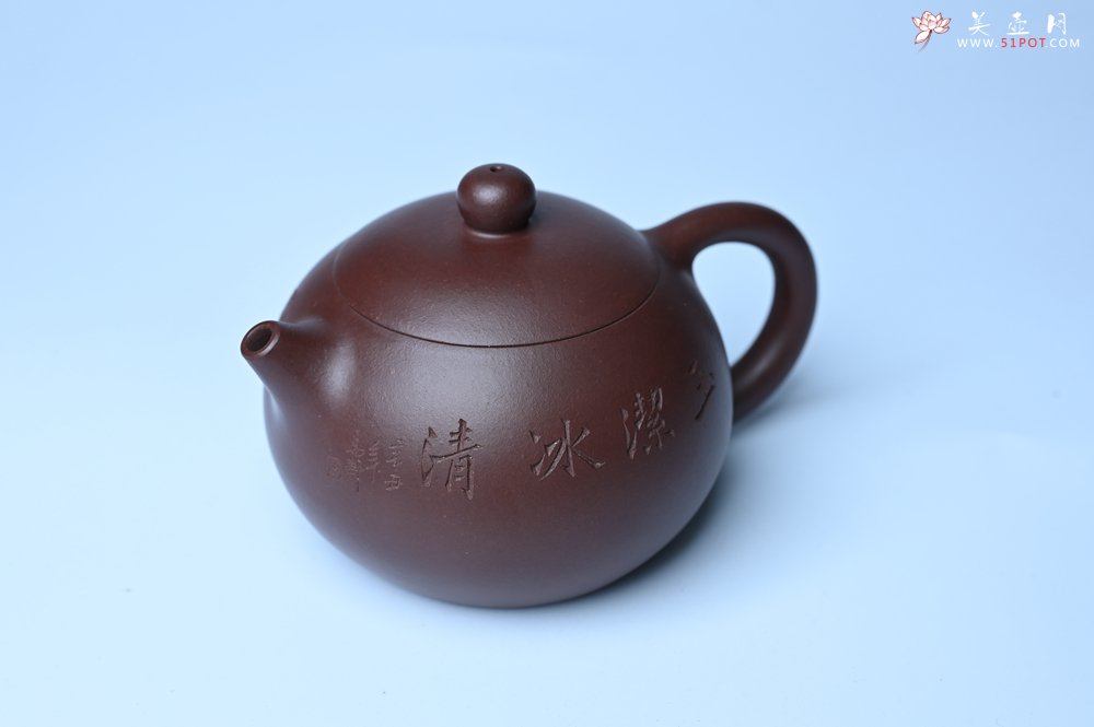 紫砂壶图片：油润底曹青 全手工西施茶壶 玉洁冰清 接天莲叶无穷碧 映日荷花别样红 - 美壶网